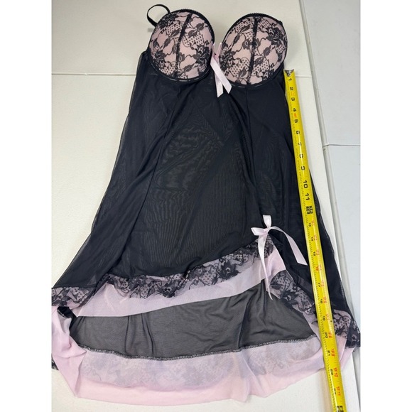 Per lei Black & Pink Lace Babydoll Lingerie Nightie XL Extra Large - Picture 4 of 9